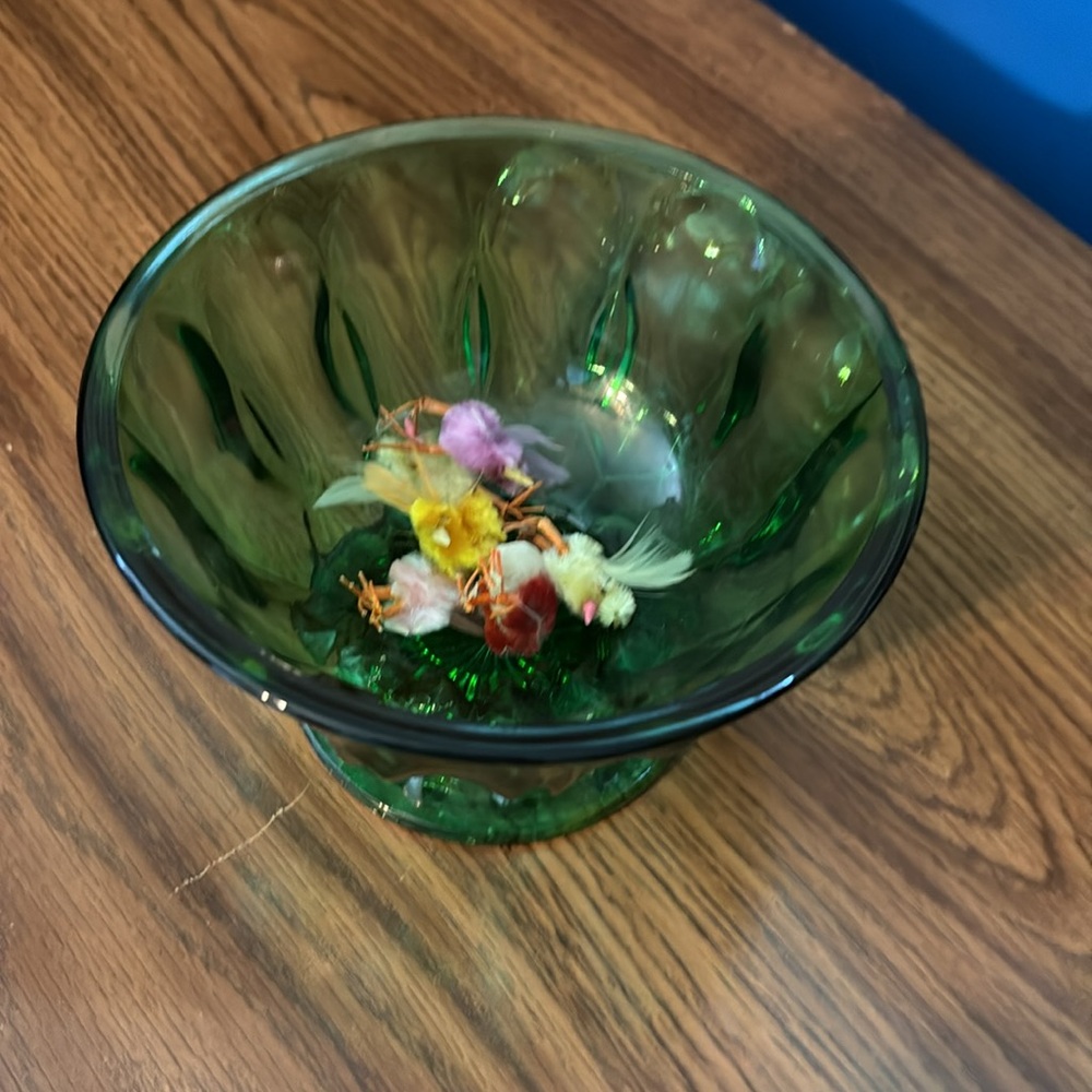 Small Round Green Clear Coffee Table Fruit Bowl Knick Knack Jewelry Ring Holder - Picture 15 of 16